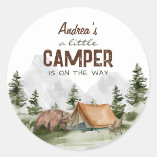 A little Camper is on the Way Baby Boy Shower Classic Round Sticker