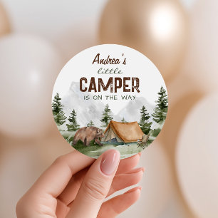 A little Camper is on the Way Baby Boy Shower Classic Round Sticker