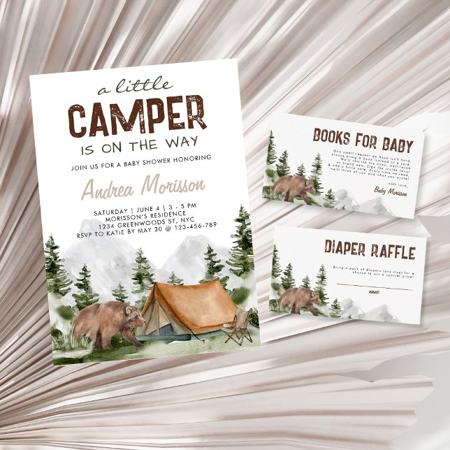 A little Camper on the Way Bear baby Boy Shower  Invitation (Creator Uploaded)