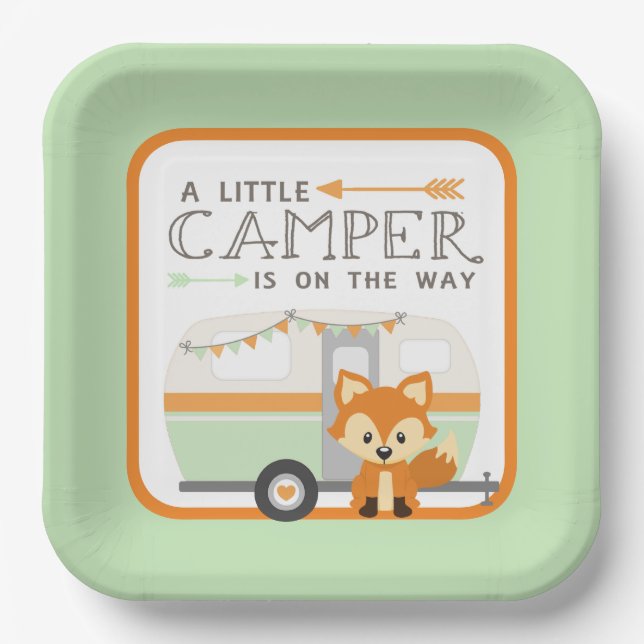 A Little Camper RV Camper Baby Shower Green Paper Plate (Front)