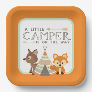 A Little Camper Teepee Baby Shower Orange Paper Plate