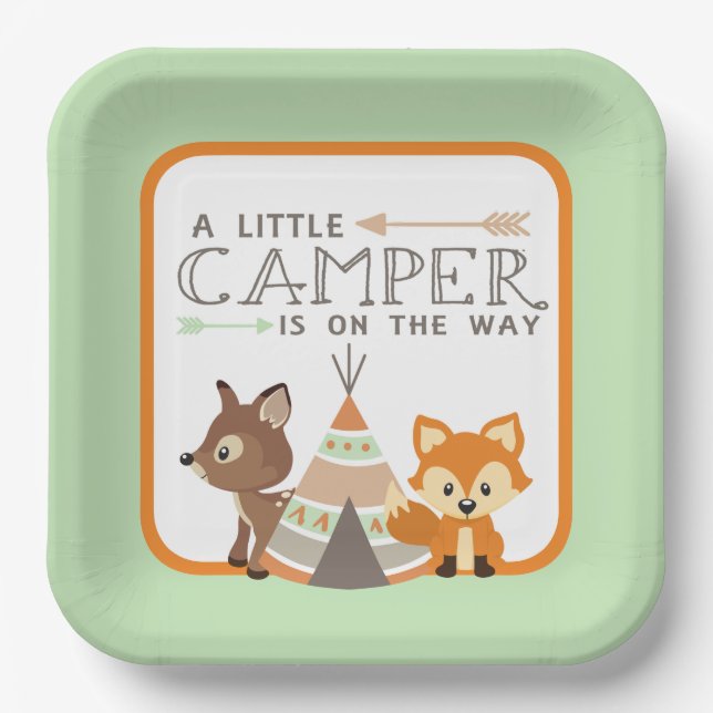 A Little Camper Teepee Baby Shower Paper Plate (Front)