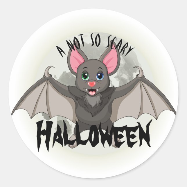 A Little Cartoon Bat & A Not So Scary Halloween Classic Round Sticker (Front)