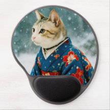 A Little Cat in Kimono in Snow Mousepad