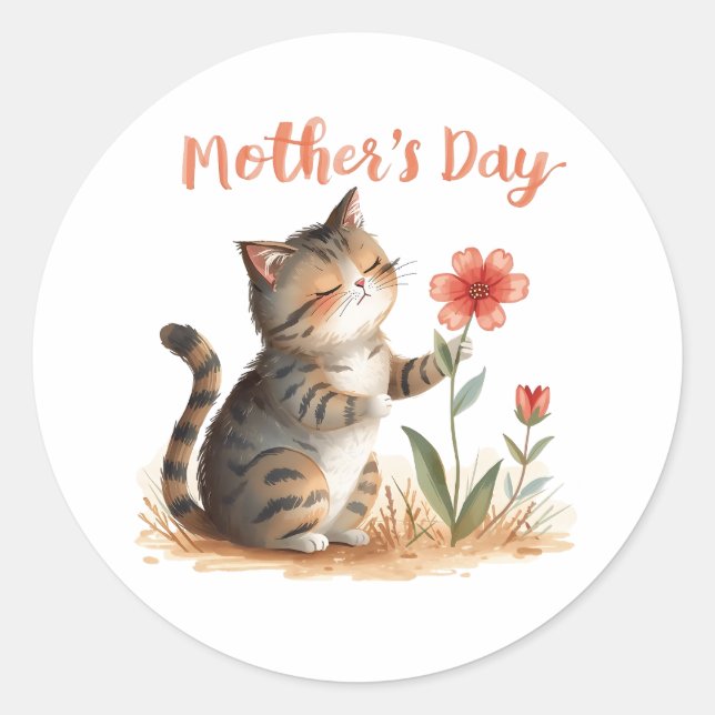 A Little Cat’s Gift for Mom Classic Round Sticker (Front)