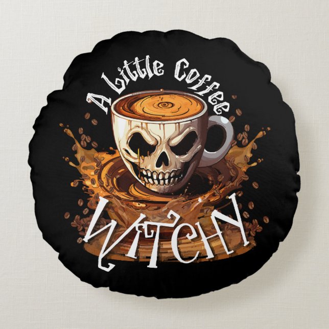 A Little Coffee Witchy Round Cushion (Front)