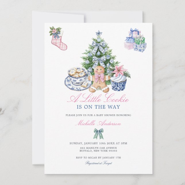 A Little Cookie Christmas Chinoiserie Baby Shower Invitation (Front)