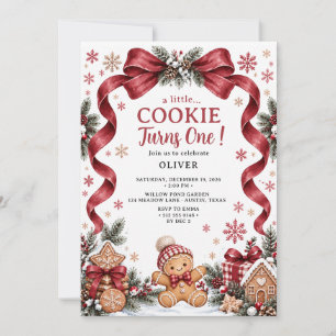 A Little Cookie Gingerbread Bow First Birthday Invitation