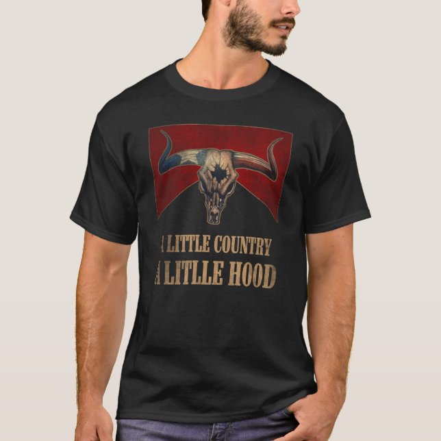 A Little Country A litlle Hood Bull Skull Western  T-Shirt (Front)