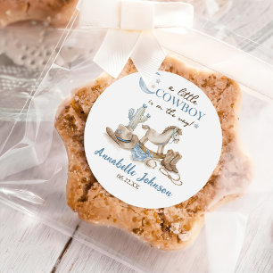A Little Cowboy Baby Shower Boy Classic Round Sticker