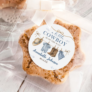 A Little Cowboy Baby Shower Boy Classic Round Sticker
