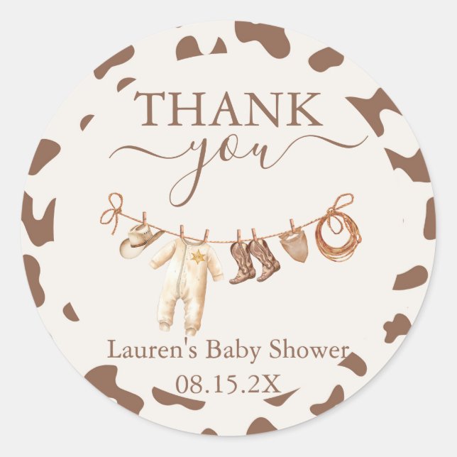 A little Cowboy Baby Shower Boy Classic Round Sticker (Front)
