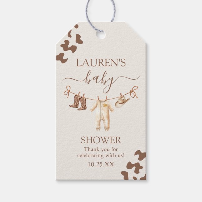 A little Cowboy Baby Shower Boy Gift Tag (Front)