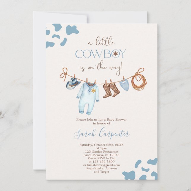 A Little Cowboy Baby Shower Boy Invitation (Front)