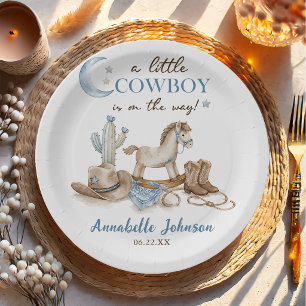 A Little Cowboy Baby Shower Boy Paper Plate