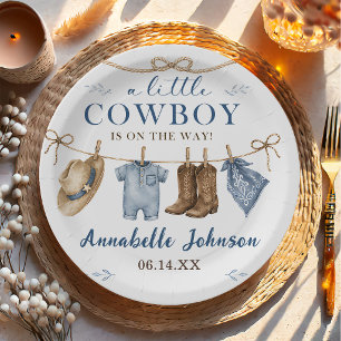 A Little Cowboy Baby Shower Boy Paper Plate