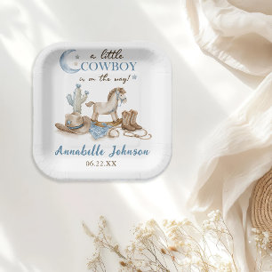 A Little Cowboy Baby Shower Boy Paper Plate