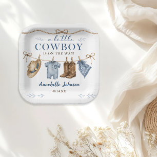 A Little Cowboy Baby Shower Boy Paper Plate