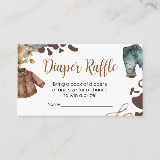 A Little Cowboy Baby Shower Diaper Raffle Enclosure Card (Front)