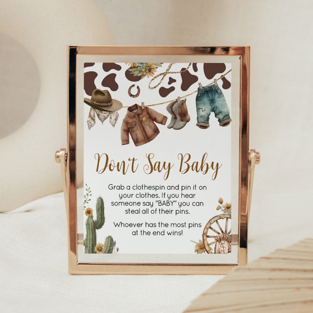 A Little Cowboy Baby Shower Don't Say Baby Poster (A Little Cowboy Baby Shower Don't Say Baby Sign)