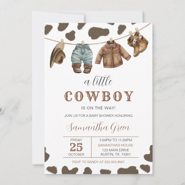 A Little Cowboy Baby Shower Invitation (Front)