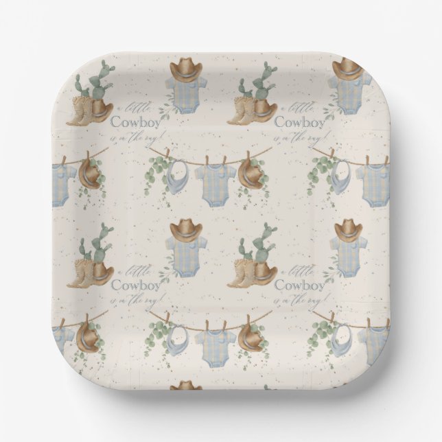 A Little Cowboy Baby Shower  Paper Plate (Front)