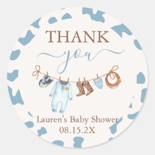 A little Cowboy Blue Baby Shower Boy Classic Round Sticker