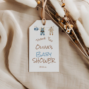 A little Cowboy Blue Brown Clothesline Baby Shower Gift Tags
