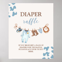 A little Cowboy Blue Diaper Raffle sign
