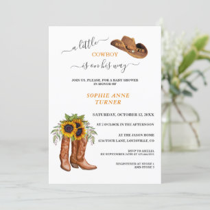 A Little Cowboy Boots Boy Calligraphy Baby Shower  Invitation