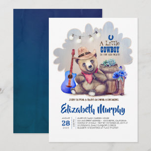 A Little Cowboy Is On His Way Bear Baby Shower Invitation