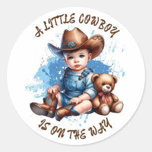 A Little Cowboy is on the Way   Baby Shower Classic Round Sticker