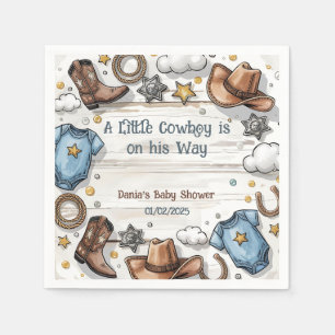 A Little Cowboy Is on the Way Baby Shower Napkin