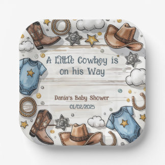 A Little Cowboy Is on the Way Baby Shower  Paper P Paper Plate