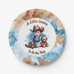 A Little Cowboy is on the Way   Baby Shower Paper Plate