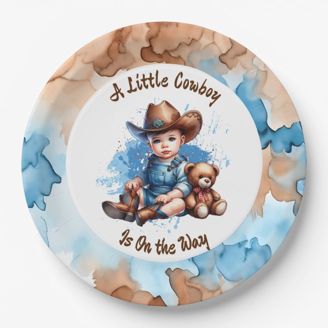 A Little Cowboy is on the Way | Baby Shower Paper Plate (Front)