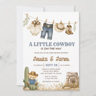 A Little Cowboy is on the Way Bear Baby shower Invitation