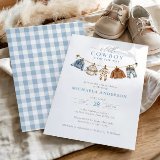 A Little Cowboy Is On The Way Boy Baby Shower Invitation