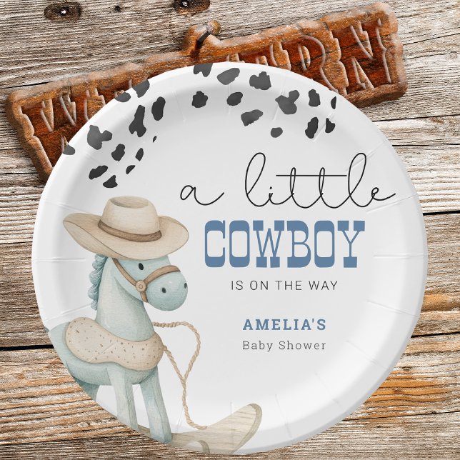 A Little Cowboy Is On The Way Boy Baby Shower Paper Plate (Creator Uploaded)