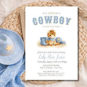 A Little Cowboy Is On The Way Cute Boy Baby Shower Invitation