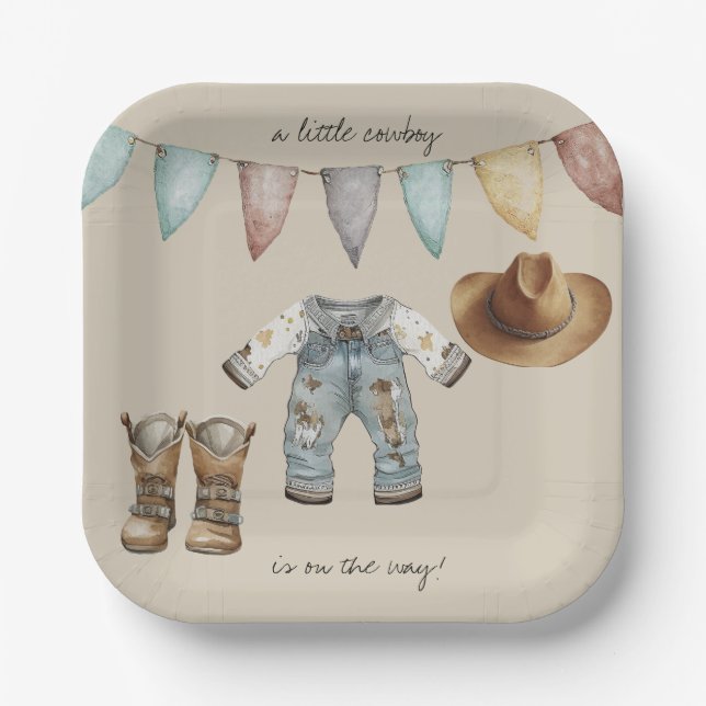 A Little Cowboy is on the Way Paper Plate (Front)