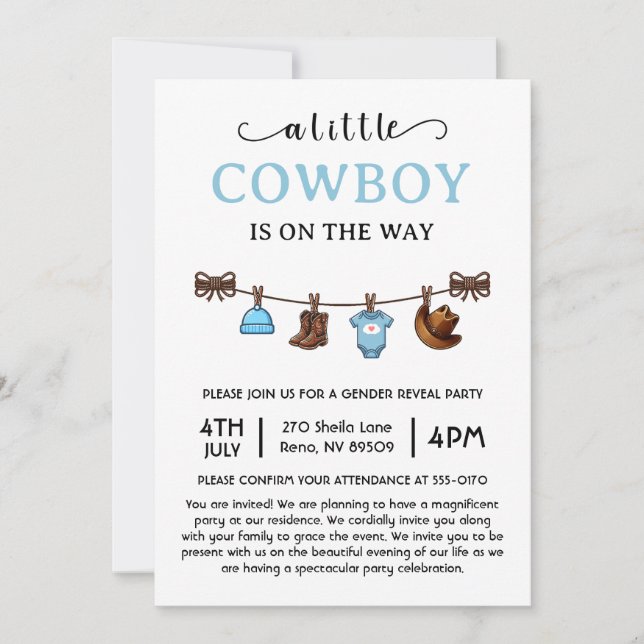 A Little Cowboy is On the Way Western Baby Shower Invitation (Front)