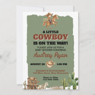 A Little Cowboy Is On The Way Western Themed Invitation