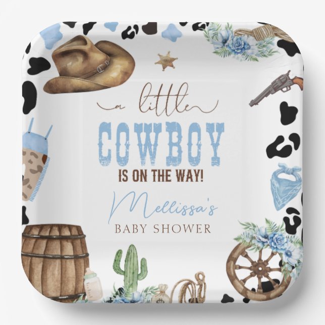 A Little Cowboy Is On The Way Wild Western Paper Plate (Front)