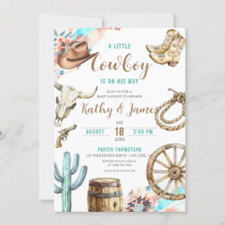 A Little Cowboy Rustic Western Baby Shower Invitation