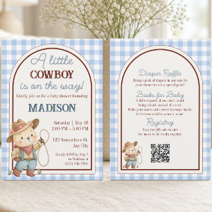 A Little Cowboy Teddy Bear All in One Baby Shower Invitation