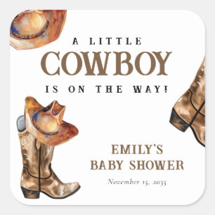 A Little Cowboy Western Baby Shower Square Sticker