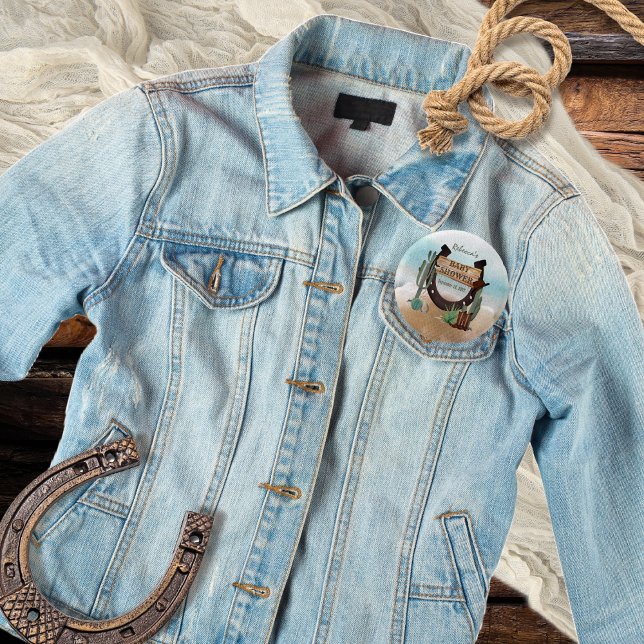 A Little Cowboy Western Boy Baby Shower 3 Cm Round Badge (Rustic Western Boy Baby Shower Button -- "A Little Cowboy Is On His Way" Collection)