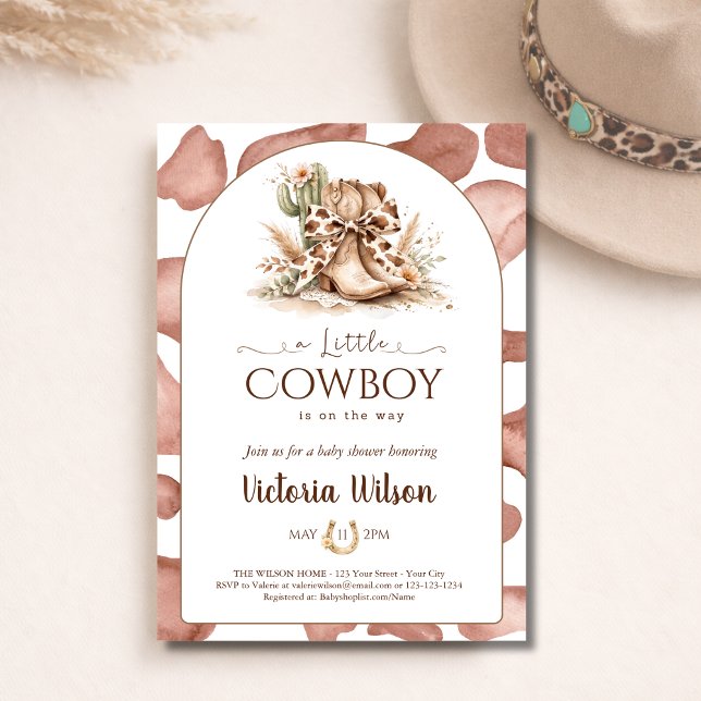 A Little Cowboy Western Boy Baby Shower Arched Invitation (Creator Uploaded)