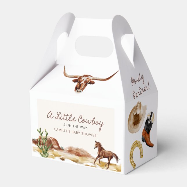 A Little Cowboy Western Boy Baby Shower Favour Box (Front Side)